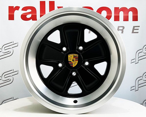 Jogo de Roda Porsche Fuchs 911 Preto Borda Diamantada 5x130 - 17x7,5 e 17x9 Offset 52 e 47 (Nv)