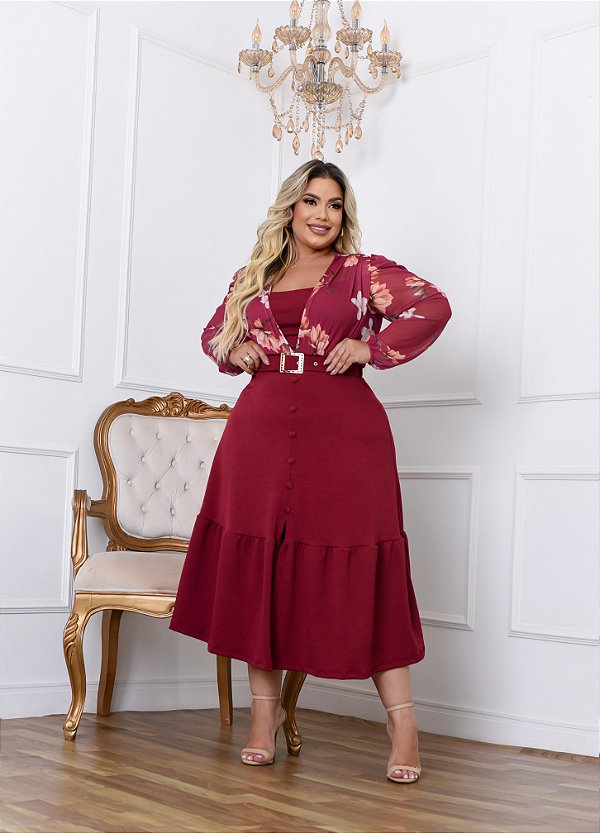 Vestido max midi marsala