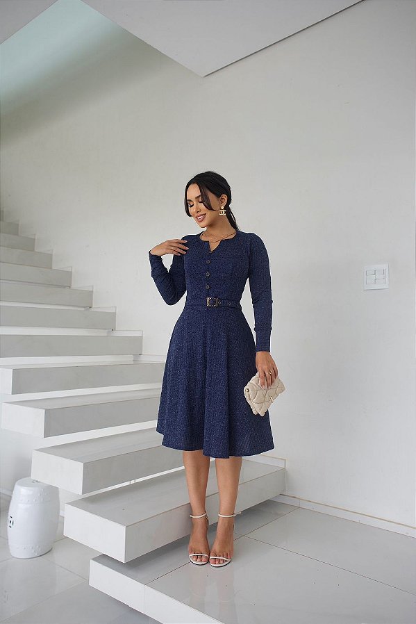Vestido melange azul marinho