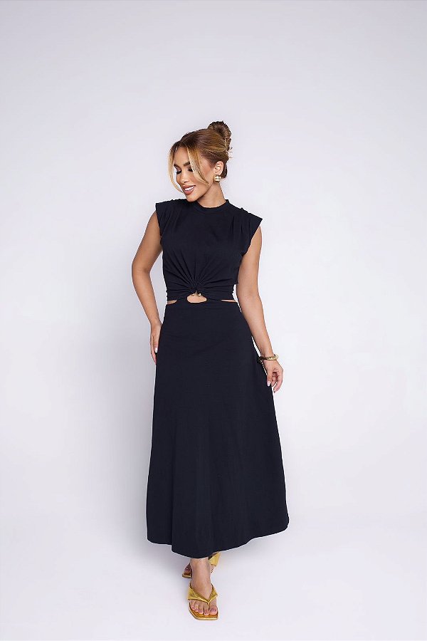 vestido fivela preto