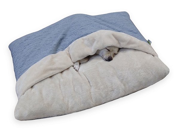 Cama Pet Saco de Dormir com Pelúcia Azul