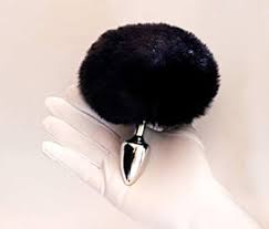 Plug Anal em Aço Pompom de Coelho - Tamanho M - 8 x 3,4 cm - Preto