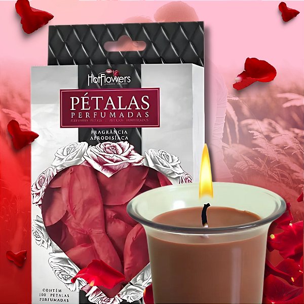 COMBO PÉTALAS DE ROSAS 100 UNID + VELA DE MASSAGEM BEIJÁVEL CHOCOLATE COM MENTA