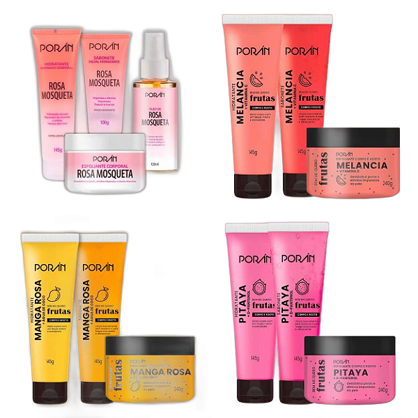 Kit 3 Porán Frutas: Hidratante + Esfoliante + Sabonete Corpo e Rosto - Escolha o Seu!