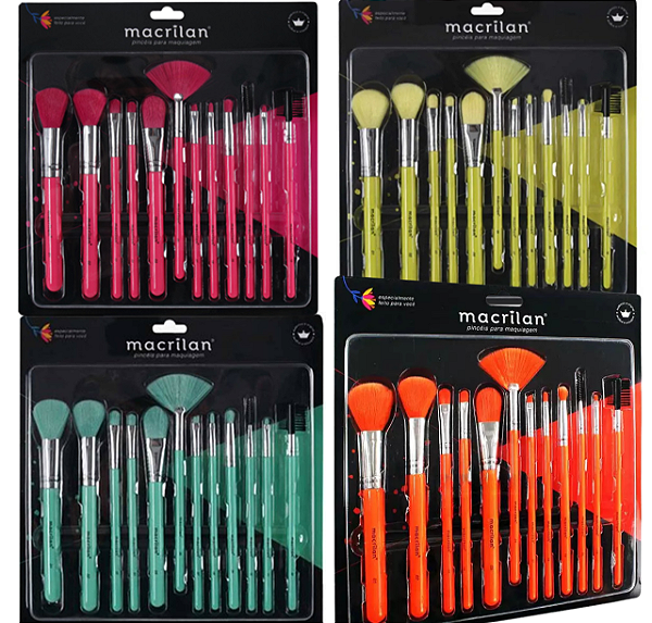 KIT COM 12 PINCÉIS PARA MAQUIAGEM NEON MACRILAN