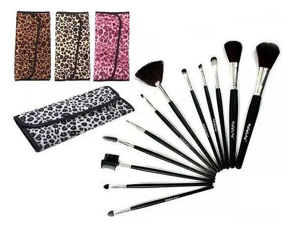 KIT COM 12 PINCEIS PARA MAQUIAGEM COM ESTOJO