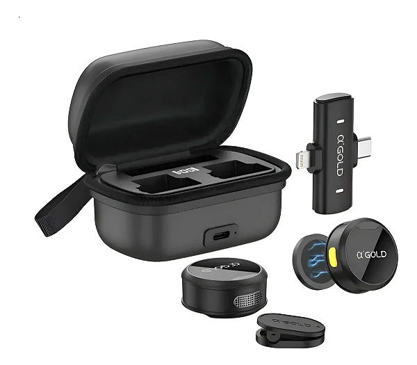 MICROFONE LAPELA A’GOLD MCF-38 SEM FIO MAGNÉTICO 2 EM 1