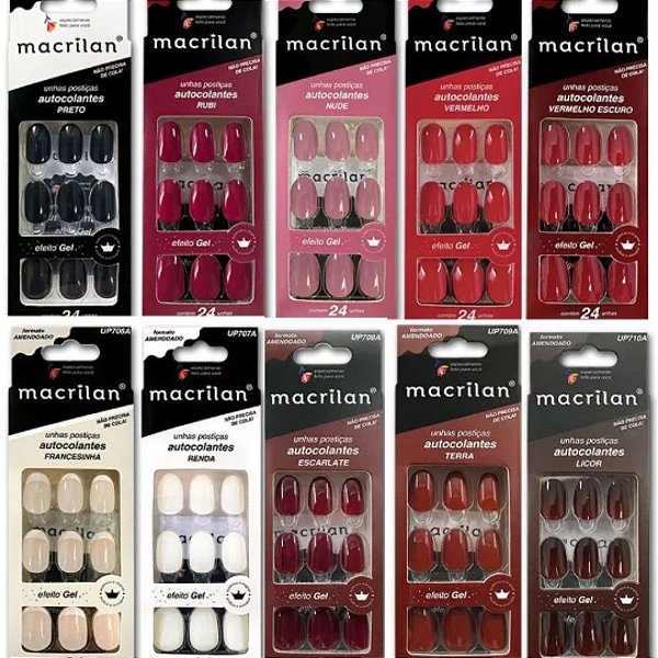 KIT 3 UNHAS POSTIÇAS AMENDOADO COLANTES MACRILAN