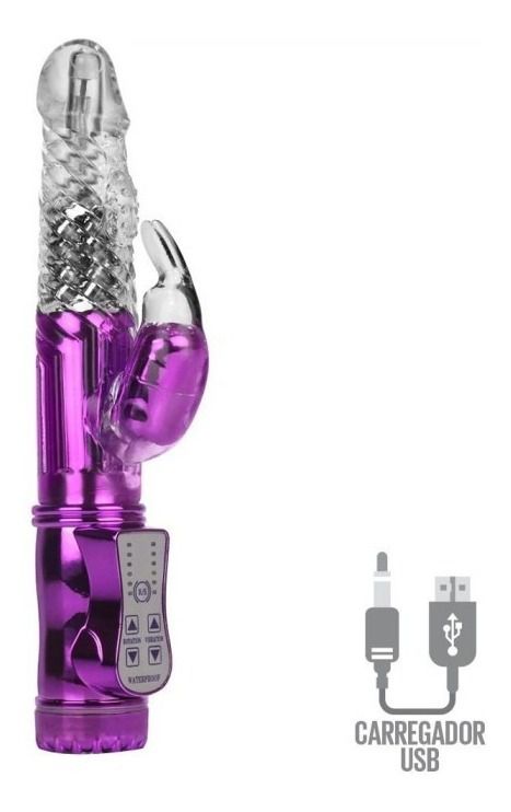 Vibrador Rotativo Recarregável com Estimulador Clitoriano  36 Vibrações