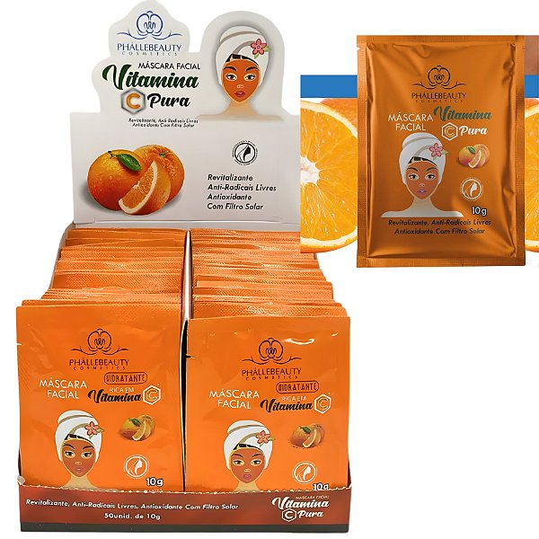 BOX SACHÊ VITAMINA C MÁSCARA FACIAL PEEL OFF PHALLEBEAUTY - 50 UNID.