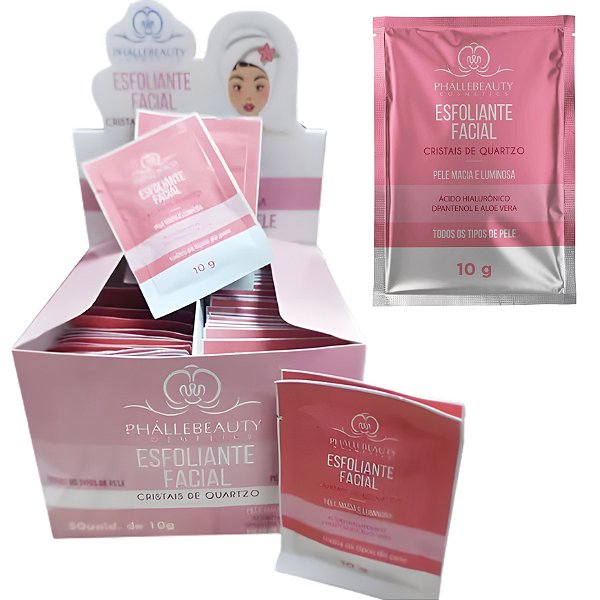 BOX SACHÊ CRISTAIS DE QUARTZO MÁSCARA FACIAL PEEL OFF PHALLEBEAUTY - 50 UNID.