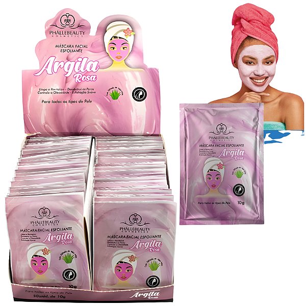BOX SACHÊ ARGILA ROSA MÁSCARA FACIAL PEEL OFF PHALLEBEAUTY - 50 UNID.
