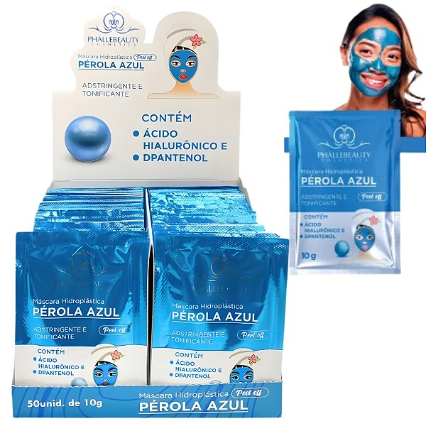 BOX SACHÊ PÉROLA AZUL MÁSCARA FACIAL PEEL OFF PHALLEBEAUTY - 50 UNID.