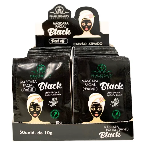 BOX SACHÊ BLACK MÁSCARA FACIAL PEEL OFF PHALLEBEAUTY - 50 UNID.