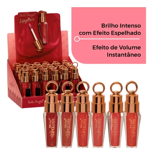 BOX LIP GLOSS COM BRILHO EFEITO ESPELHADO E CHAVEIRO 24 UNID