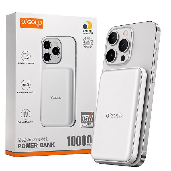 POWER BANK MAGNÉTICO A'GOLD 10000MAH MAGSAFE ÍMÃ INTEGRADO