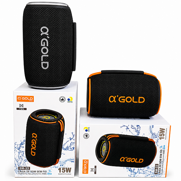 CAIXA DE SOM 15W BLUETOOTH AGOLD IPX6 POTENTE À PROVA D’ÁGUA