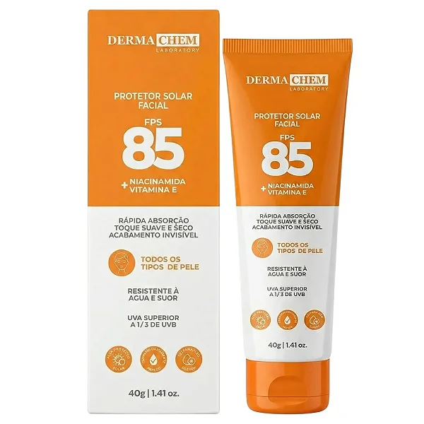 PROTETOR SOLAR FACIAL FPS 85 DERMACHEM TOQUE SECO 40G