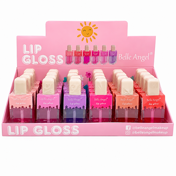 BOX LIP GLOSS PICOLÉ INCOLOR GLITTER BELLE ANGEL 24 UNID.