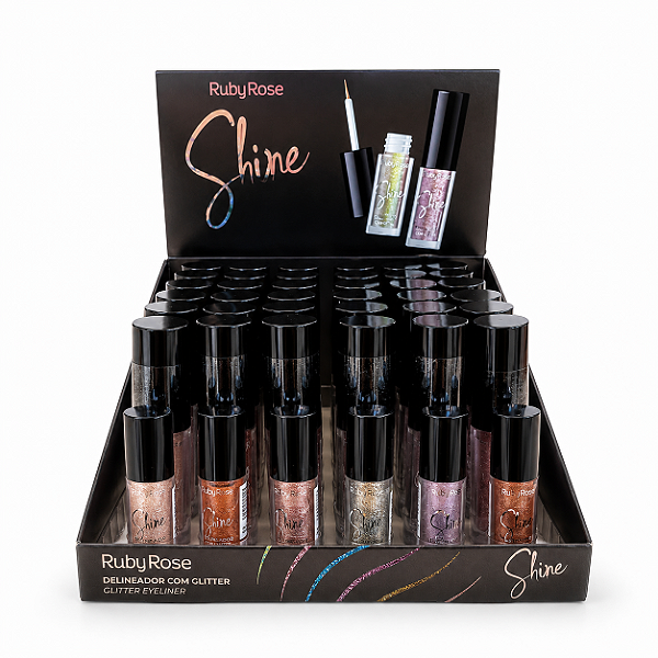BOX DELINEADOR LIQUIDO COM GLITTER SHINE RUBY ROSE 36 UNID.