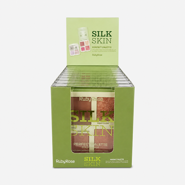 BOX PALETA DE CONTORNO, BLUSH E ILUMINADOR SILK SKIN RUBY ROSE 12 UNID.
