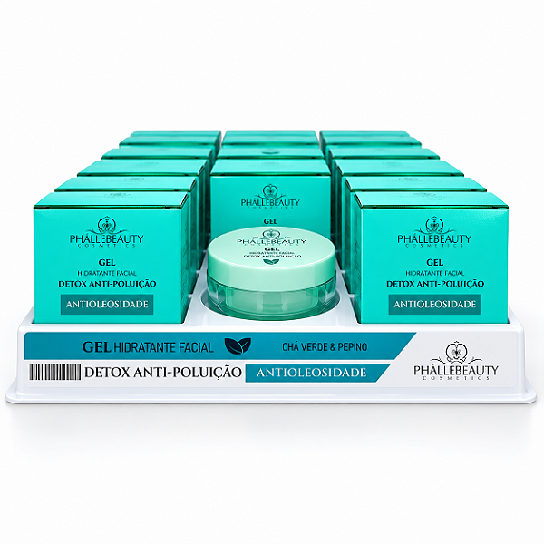 BOX GEL FACIAL CREME HIDRATANTE DETOX ANTI POLUIÇÃO PHÁLLEBEAUTY 22 UNID.