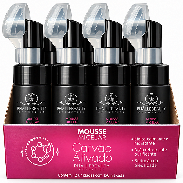 BOX MOUSSE MICELAR FACIAL CARVÃO ATIVADO 150 ML PHÁLLEBEAUTY 12 UNID.