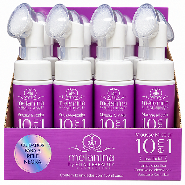 BOX MOUSSE MICELAR FACIAL PELE NEGRA 150 ML PHÁLLEBEAUTY 12 UNID.