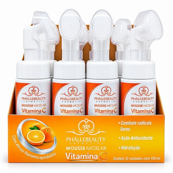 BOX MOUSSE MICELAR FACIAL VITAMINA C 150 ML PHÁLLEBEAUTY 12 UNID.