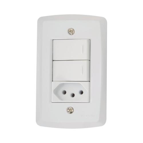 INTERRUPTOR 2 SEÇÕES SIMPLES / TOMADA 10A BRANCO = LUX2 - TRAMONTINA