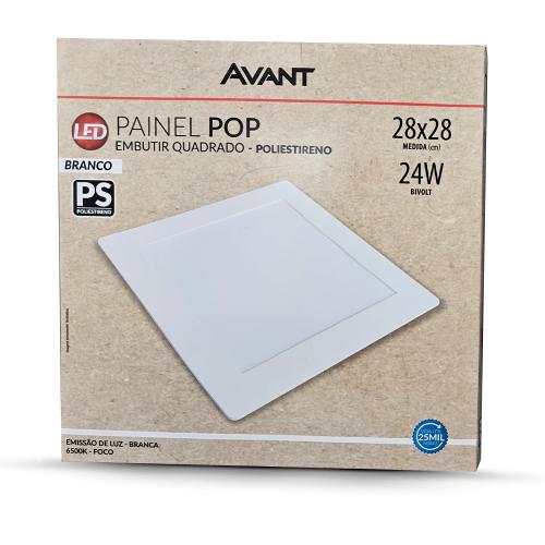 LUMINÁRIA LED QUADRADA EMBUTIR = POP/ PS - 24W/6500K - AVANT