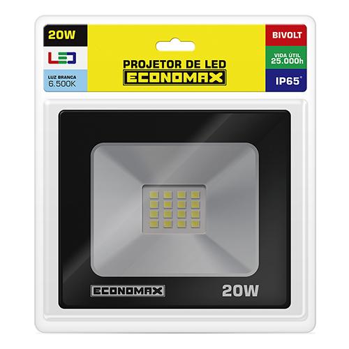 REFLETOR LED PRETO - 20W/6500K - ECONOMAX