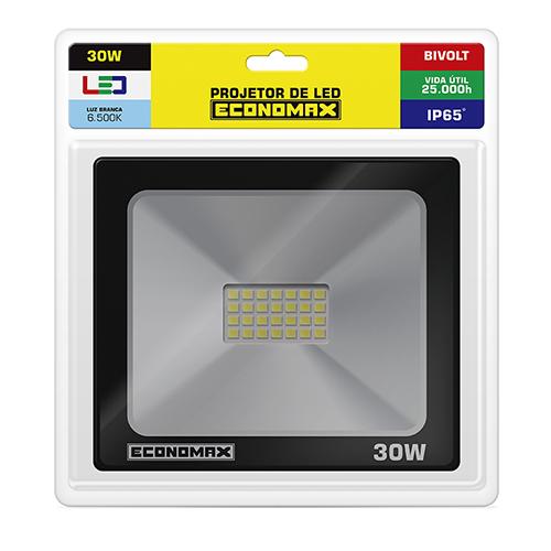 REFLETOR LED PRETO - 30W/6500K - ECONOMAX
