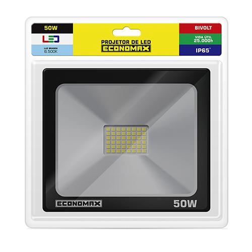 REFLETOR LED PRETO - 50W/6500K - ECONOMAX