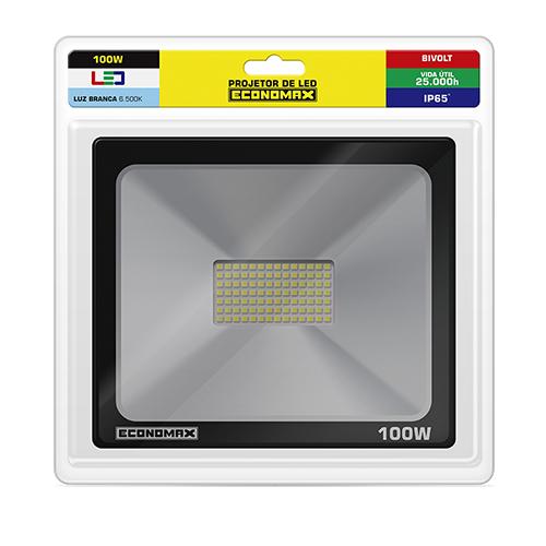 REFLETOR LED PRETO - 100W/6500K - ECONOMAX