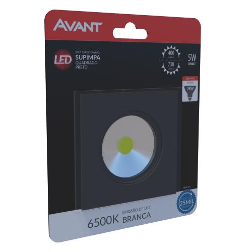 LUMINARIA SPOT LED QUADRADA - PRETA = 05W/6500K - AVANT