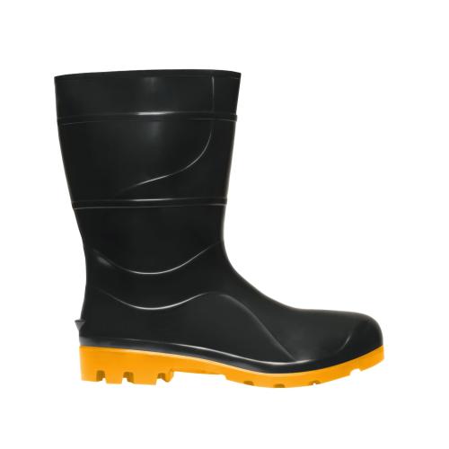 BOTA PVC PRETA SOLA AMARELA FORRO CANO 28cm - CARTOM