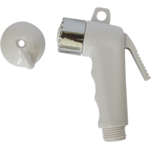 PISTOLA PARA DUCHA HIGIÊNICA COM SUPORTE - BRANCA/CROMADA - HF