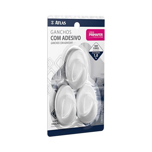 GANCHO ADESIVO OVAL - 3,5 x 6 1 kg C/3pçs = 2503/BR - PRIMAFER ATLAS