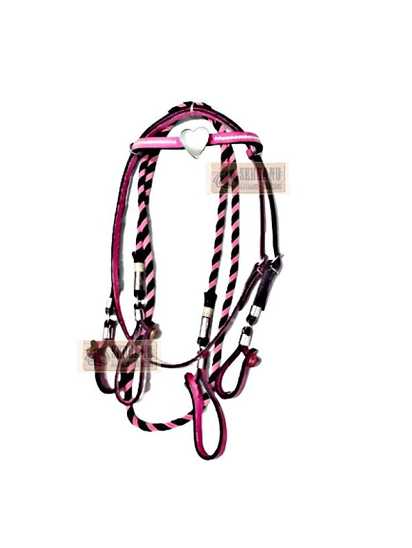 RÉDEA E CABEÇADA ROSA PARA MONTARIA FEMININA