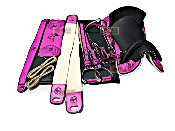 KIT 12x PEÇAS Montaria Sela FREIO DE OURO ROSA COM MANTA GEL
