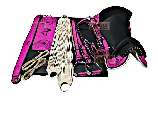 Montaria Sela FREIO DE OURO ROSA COM MANTA GEL KIT 12x PEÇAS