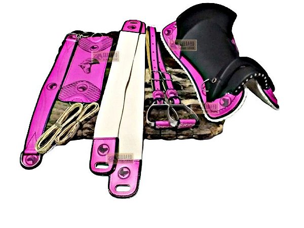 Montaria Sela FREIO DE OURO ROSA COM MANTA LÃ KIT 10x PEÇAS