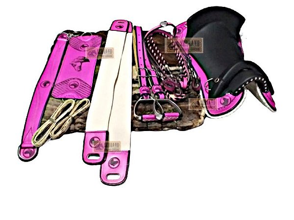 KIT 12x PEÇAS Montaria Sela FREIO DE OURO ROSA COM MANTA LÃ
