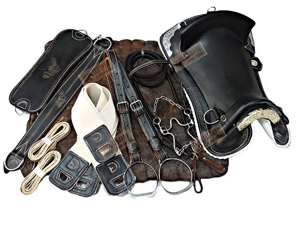KIT Montaria 13x PEÇAS  Sela FREIO DE OURO CHAPEADA