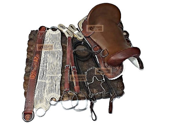 KIT 13x PEÇAS Montaria Sela CRIOULA  COM TRAVESSÃO CHAPEADA