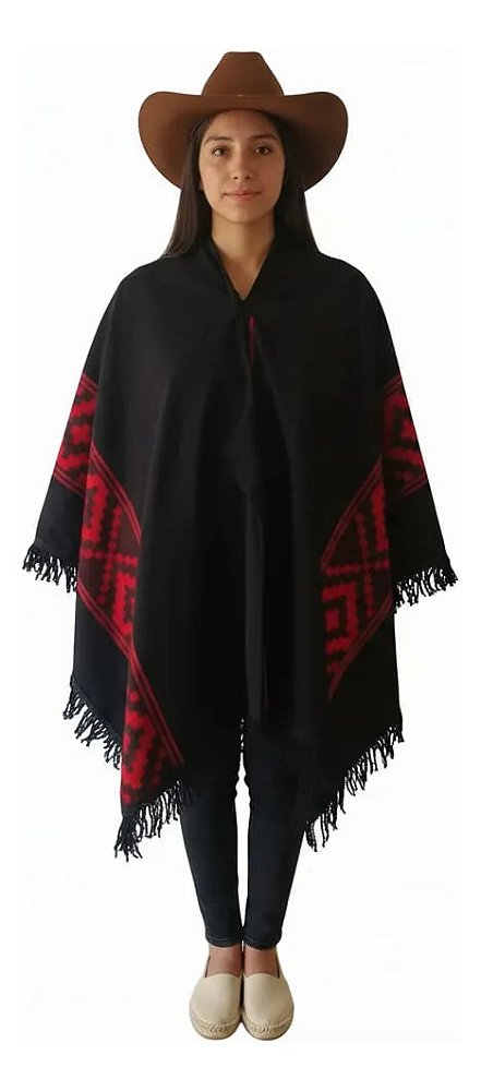 Poncho Pala Argentino Unissex Gola V Pampa - Vários Cores Preto E Vermelho Geométrico Unico