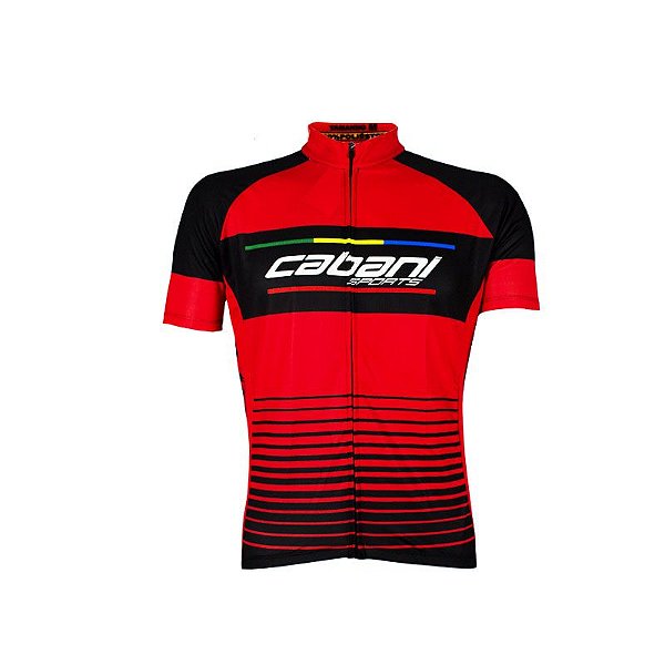 Camisa de Ciclismo Manga Curta Masculina Red Black Cabani