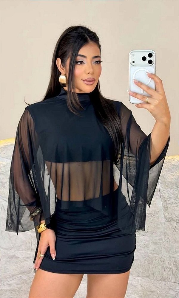 Conjunto Poliamida com Croped de Tule