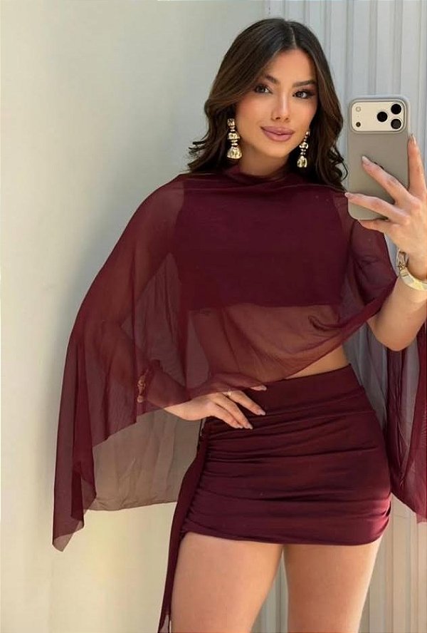 Conjunto Poliamida com Croped de Tule